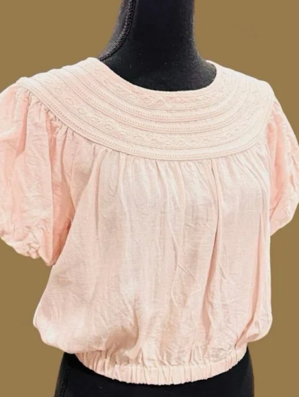 Chelsea & Pink Girls' Light Pink  Puff-Sleeve Top with Embroidered Yoke